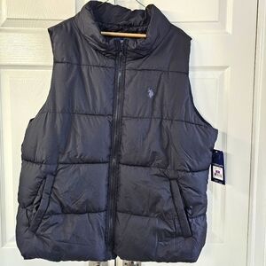 NWT U.S. POLO ASSN Puffer Vest  w Logo, Full Zip. 2X. Black